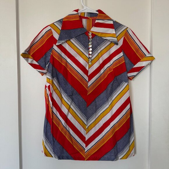 Vintage 1970s Striped Collared Blouse - Picture 1 of 5